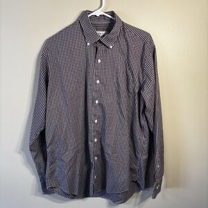 Peter Millar Button Down Shirt Men's Large Maroon/Blueish Plaid LS Performance